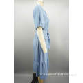 Nouvelle robe denim en V-colmes douces en V-Neck